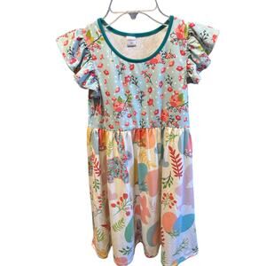 Penelope Plumm Girls Floral Bunny Dress Size 10 Flutter Sleeve